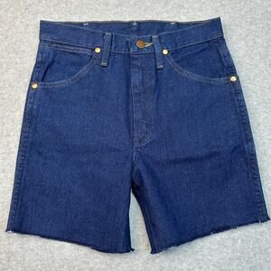 Wrangler Cut Off Jean Short SZ 27 Dark Wash Denim Cotton Raw Hem Zip Fly Button